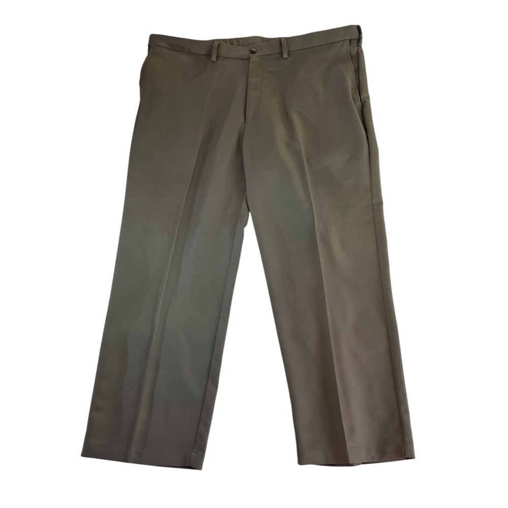 Haggar Black Dress Pants Men's 44x30 Flat Front Classic Fit Office Slacks Polyes